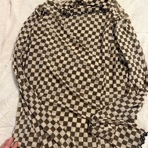 wild fable Brown and Cream Checkerboard Long Sleeve Top